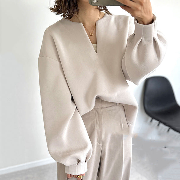 Sudadera da donna a manica larga in stile oversize con tela leggera, maniglie larghe e spalline a V per un look comodo e alla moda
