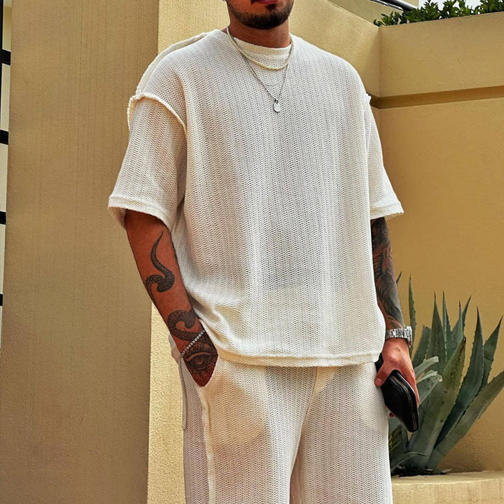 Set da allenamento da uomo in cotone ultra-aria - comoda T-shirt e pantaloncini al ginocchio dalla vestibilità ampia