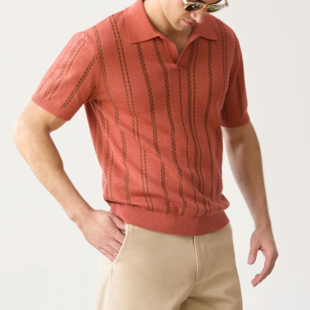 Polo da uomo alla moda con scollo a cuore in jacquard - comoda e casual con maniche corte e vestibilità regolare per un look unico