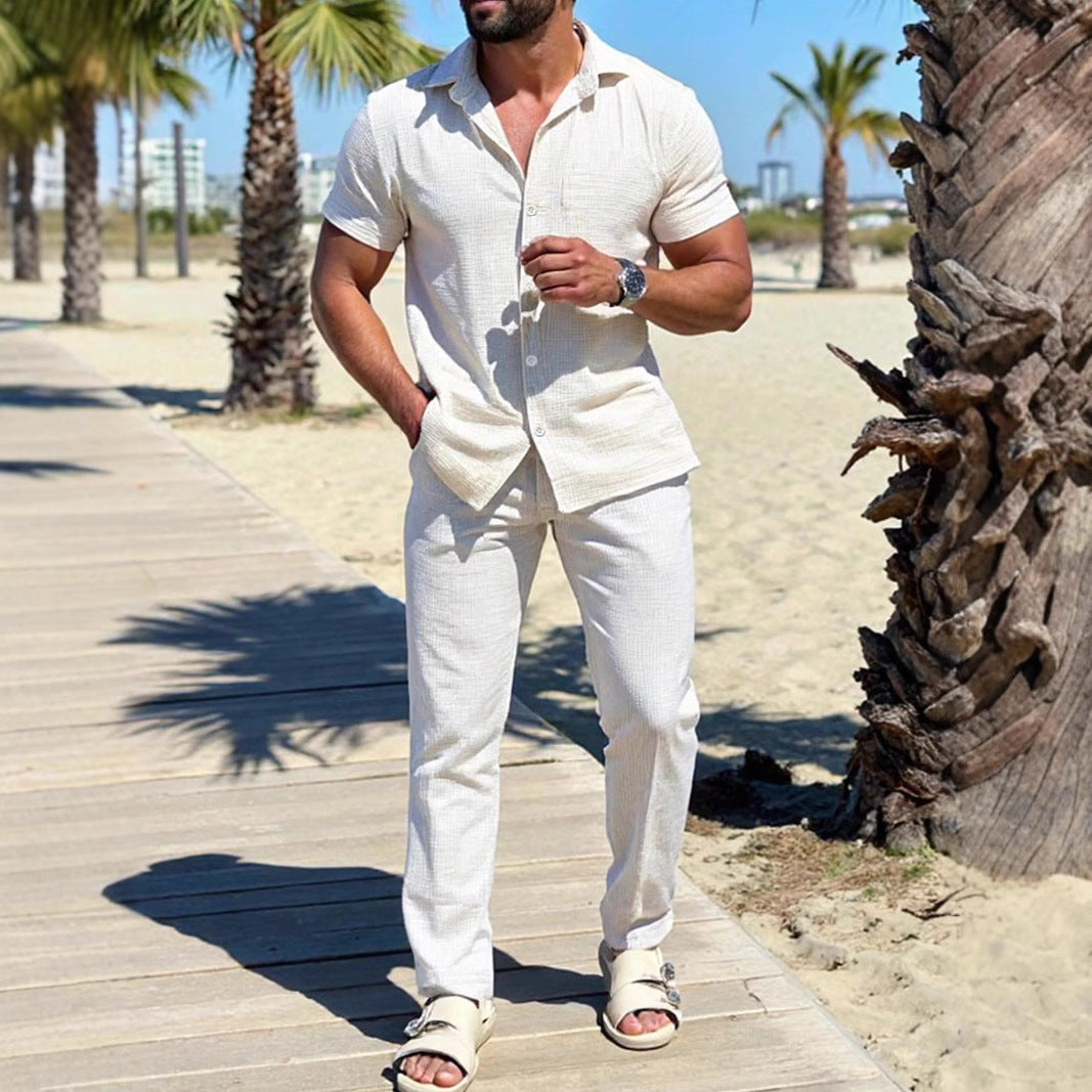 Set di T-shirt e pantaloni da uomo in cotone traspirante e spesso - elegante scollatura svasata e polsini comodi per un perfetto look casual