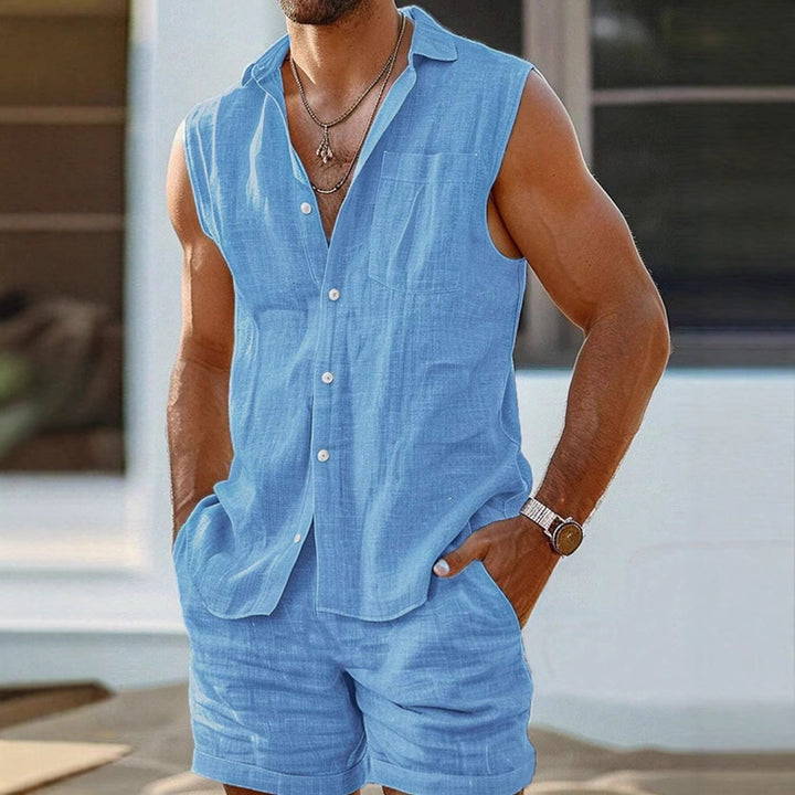 Set di t-shirt e pantaloncini da uomo Coton et Lin - stile rilassato, casual con bottoni