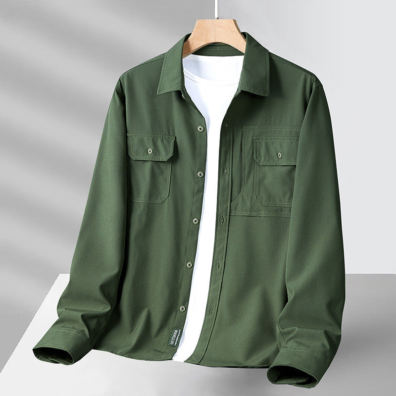 Camisa de manga larga para homme con ajuste relajado, bolsillos utilitarios, botones y tejido ligero y transpirable para mayor comodidad