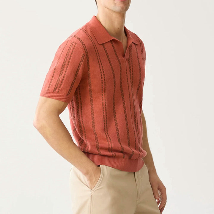 Polo da uomo alla moda con scollo a cuore in jacquard - comoda e casual con maniche corte e vestibilità regolare per un look unico