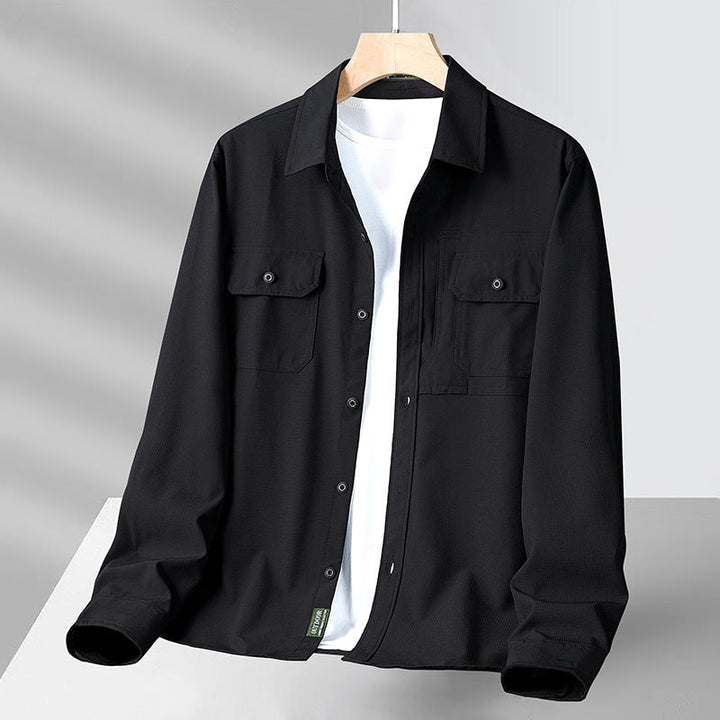 Camisa de manga larga para homme con ajuste relajado, bolsillos utilitarios, botones y tejido ligero y transpirable para mayor comodidad