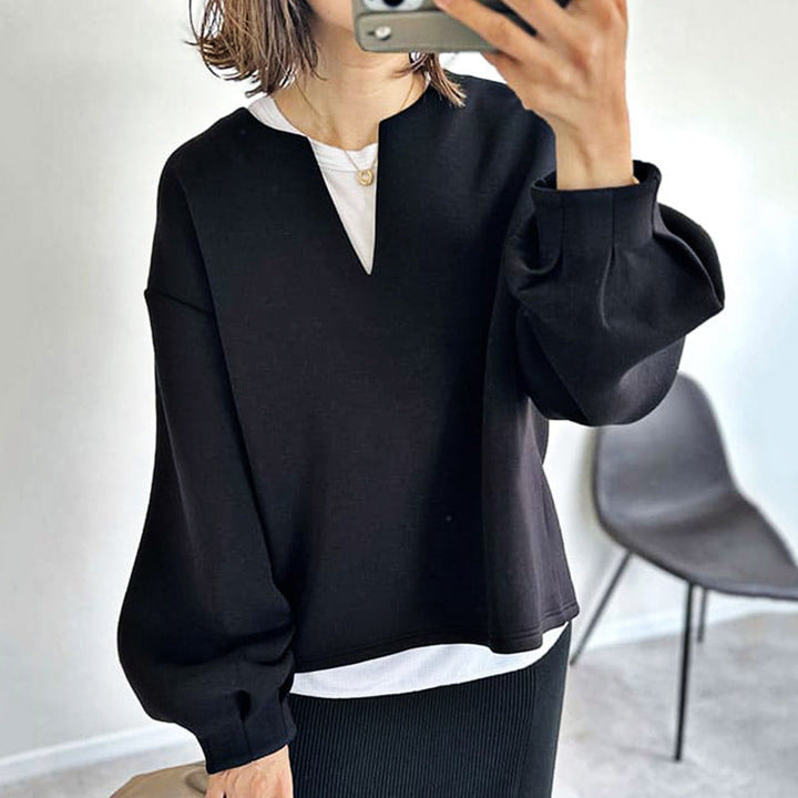 Sudadera da donna a manica larga in stile oversize con tela leggera, maniglie larghe e spalline a V per un look comodo e alla moda