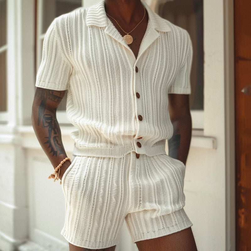 Set body da uomo con polo e pantaloncini - stile slim, texture côtelée, comfort traspirante