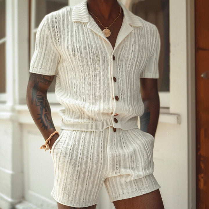 Set body da uomo con polo e pantaloncini - stile slim, texture côtelée, comfort traspirante