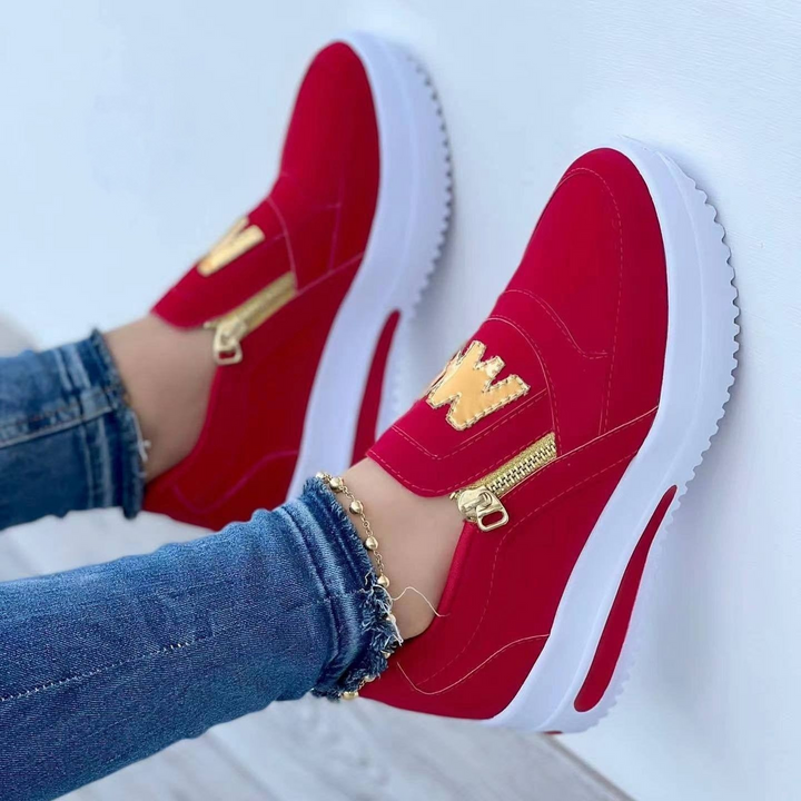Eleganti sneakers da donna con tomaia in pelle scamosciata, chiusura a zip laterale, suola in gomma spessa e resistente e vestibilità comoda