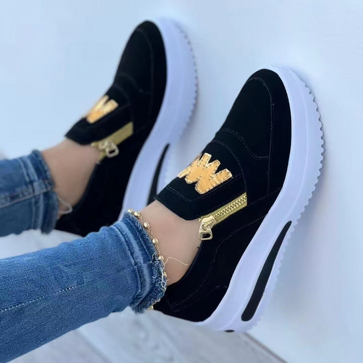 Eleganti sneakers da donna con tomaia in pelle scamosciata, chiusura a zip laterale, suola in gomma spessa e resistente e vestibilità comoda