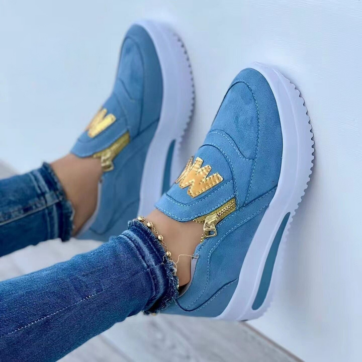 Eleganti sneakers da donna con tomaia in pelle scamosciata, chiusura a zip laterale, suola in gomma spessa e resistente e vestibilità comoda