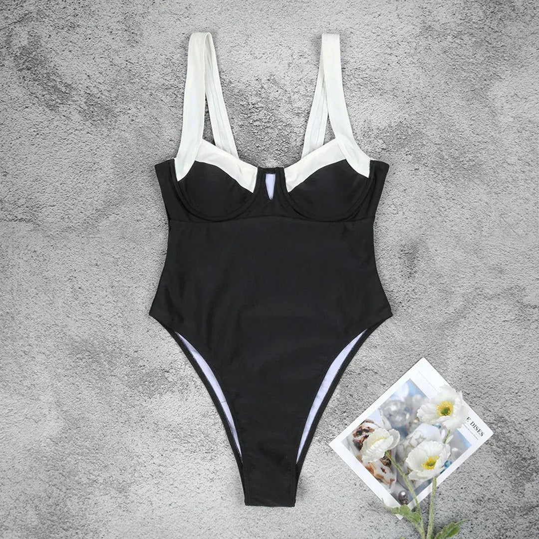Costume da bagno da donna con sostegno e coppe - Taglio alto con dettagli eleganti e apertura a buco di serratura