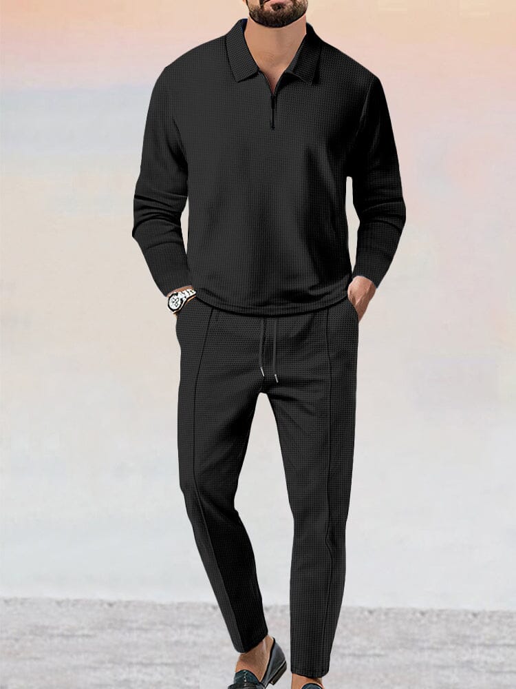 Kit sportivo completo da uomo con elegante motivo gaufré e design a due pezzi alla moda