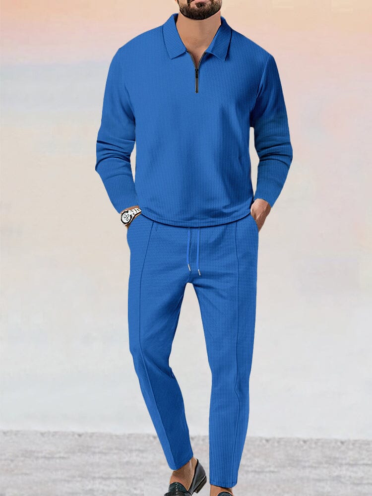 Kit sportivo completo da uomo con elegante motivo gaufré e design a due pezzi alla moda