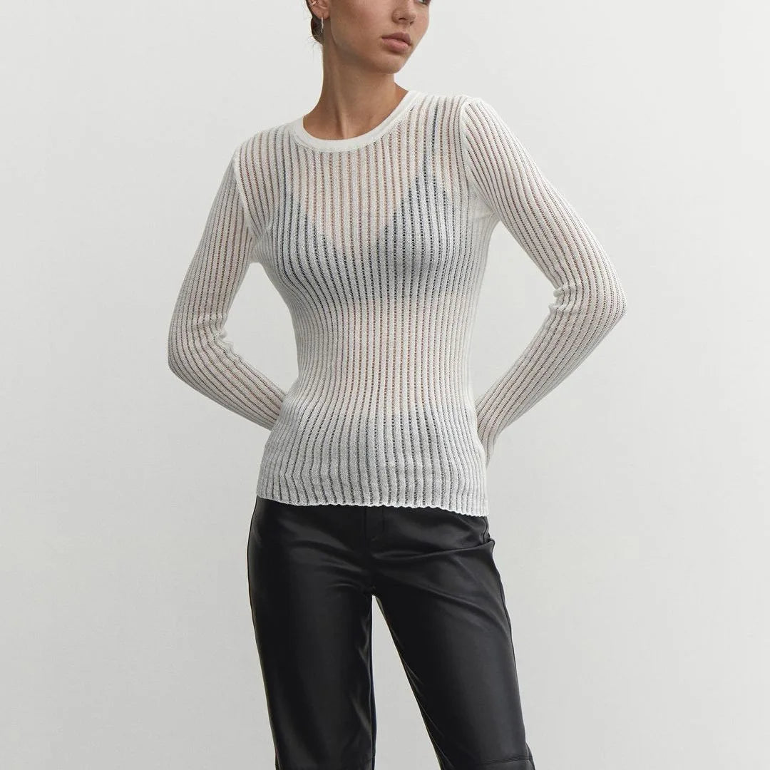 T-shirt da donna a maniche lunghe in elegante rete trasparente