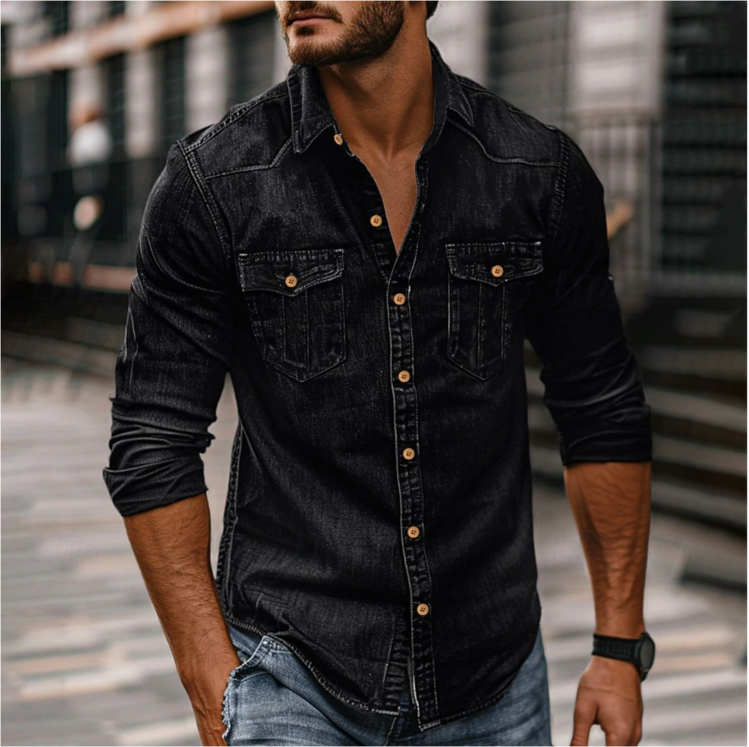Elegante camicia da uomo in denim in stile vintage di tendenza