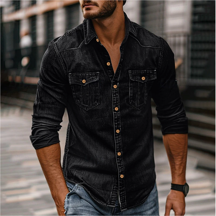 Elegante camicia da uomo in denim in stile vintage di tendenza