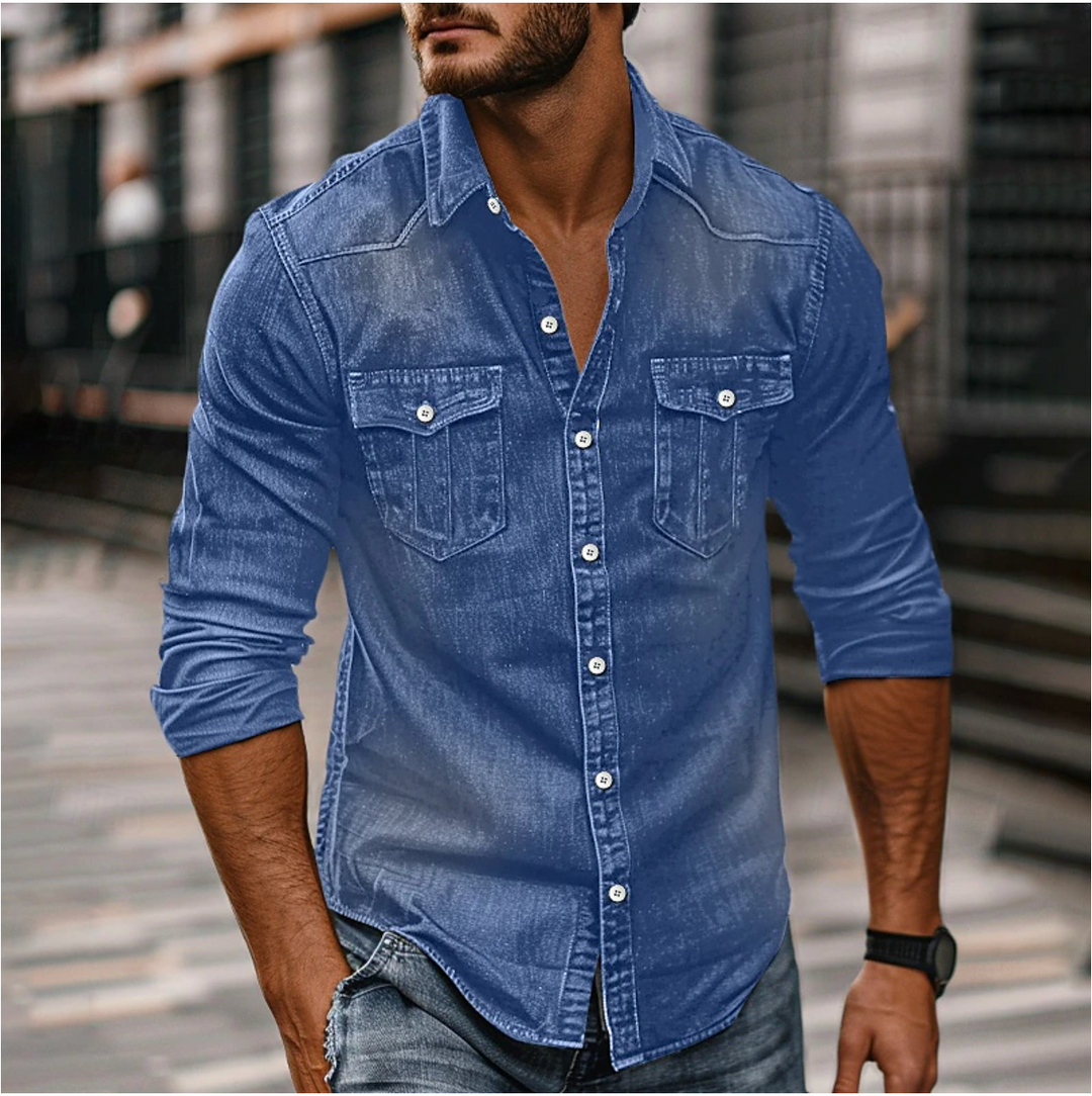 Elegante camicia da uomo in denim in stile vintage di tendenza