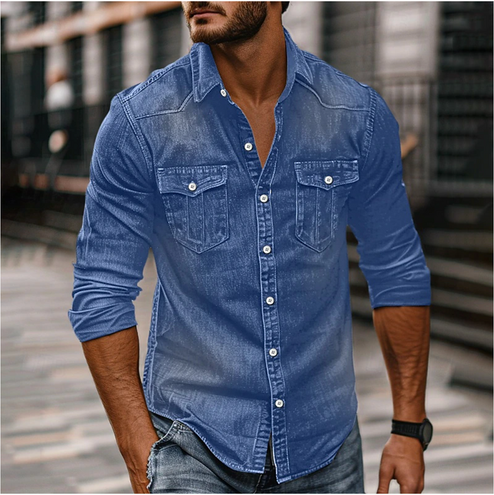 Elegante camicia da uomo in denim in stile vintage di tendenza