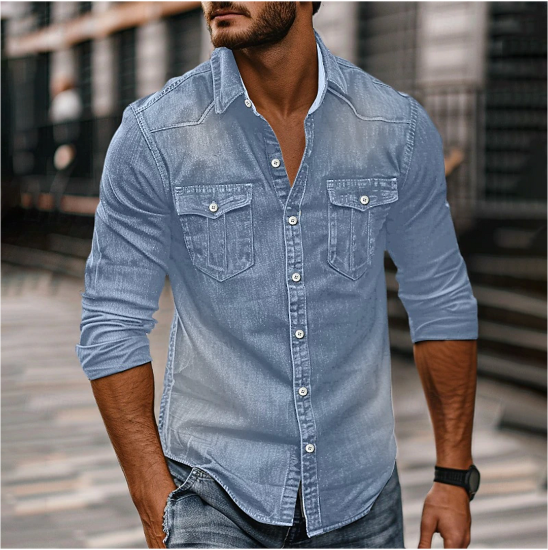 Elegante camicia da uomo in denim in stile vintage di tendenza