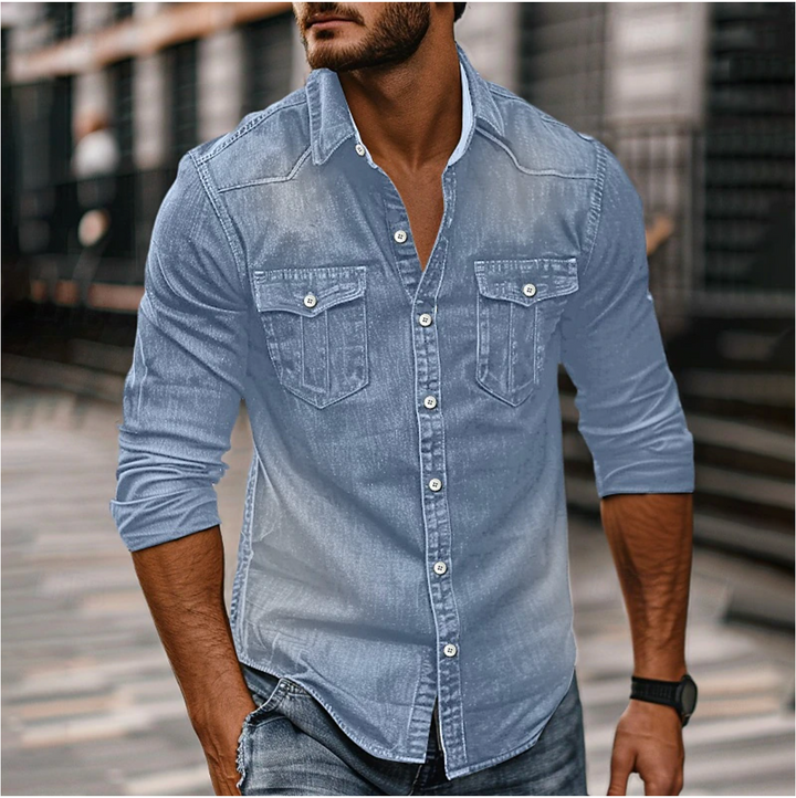 Elegante camicia da uomo in denim in stile vintage di tendenza