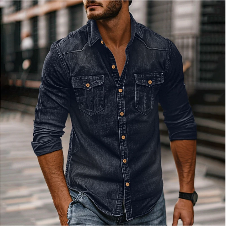 Elegante camicia da uomo in denim in stile vintage di tendenza