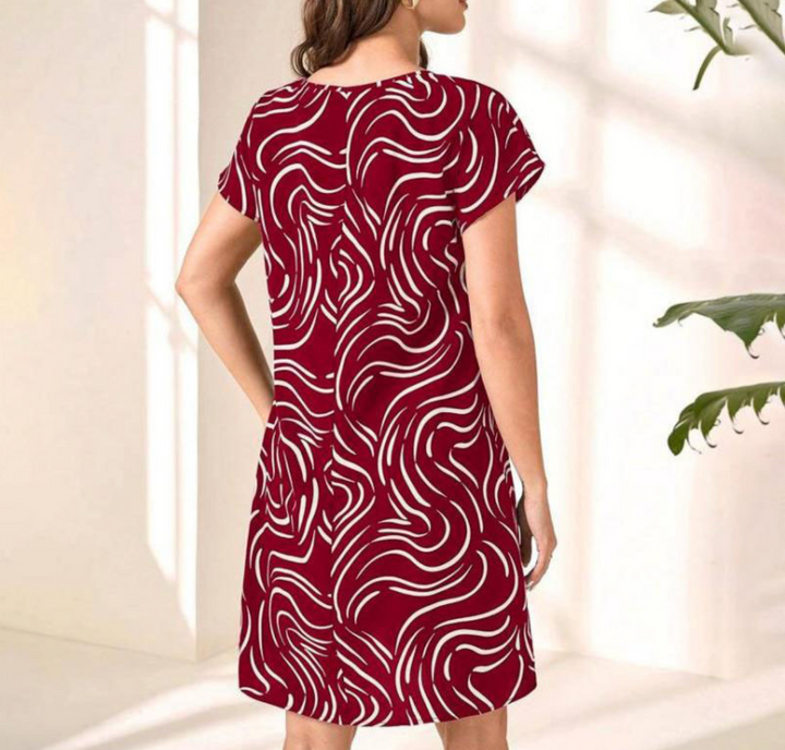 Robe A-Line pour Femmes - Col Rond - Manches Courtes - Imprimé Abstrait - Légère et Confortable