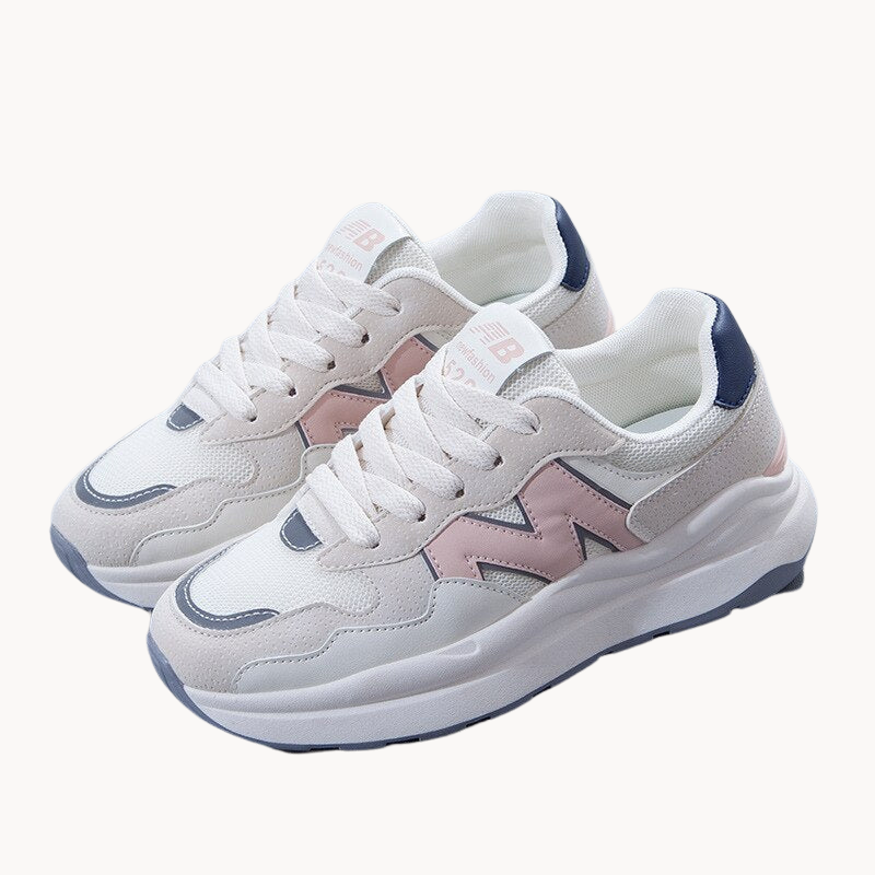 Eleganti sneakers da donna in pelle scamosciata e mesh con comodo cuscinetto Semelle - design elegante, comfort e look alla moda