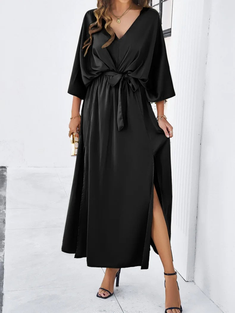 Elegante abito midi con scollatura a punta per matrimoni e feste estive