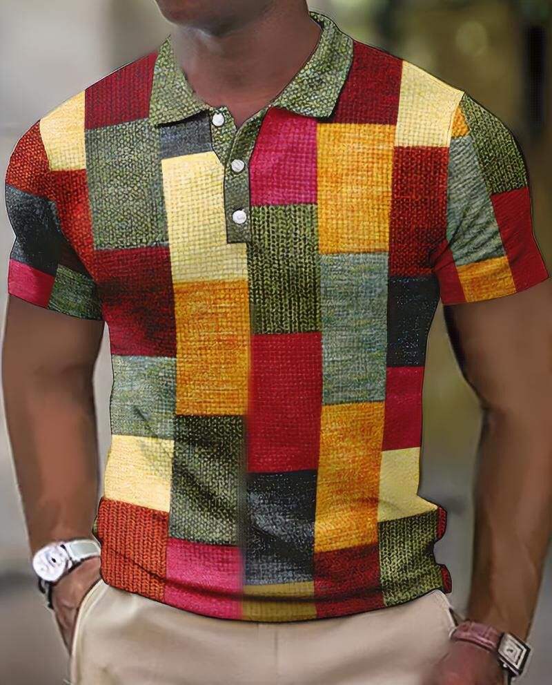 Elegante polo da uomo con motivo geometrico di tendenza - Manica corta e colletto classico