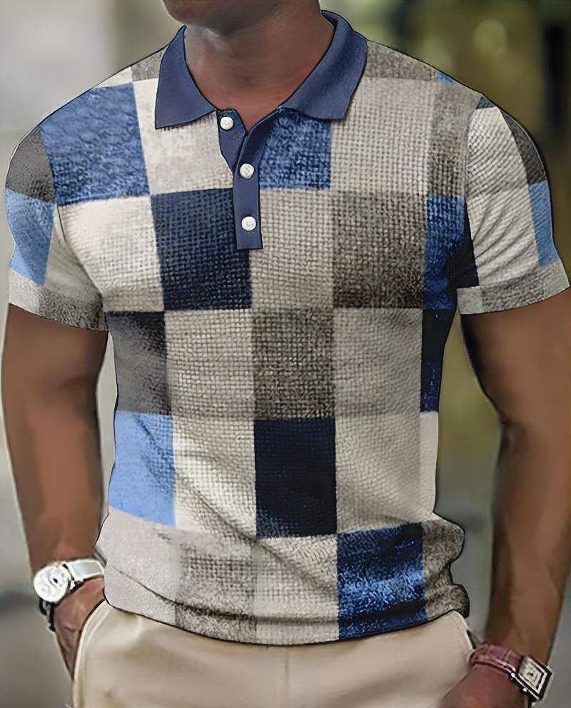 Elegante polo da uomo con motivo geometrico di tendenza - Manica corta e colletto classico