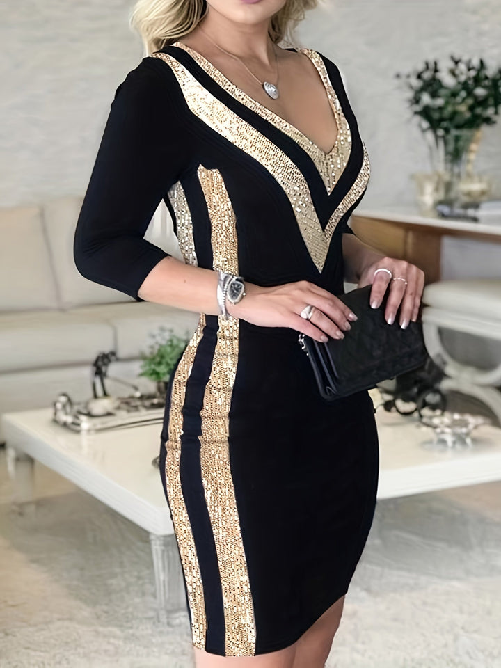 Elegante vestaglia da donna con scollo a V, maniche lunghe e suggestive foglie scintillanti