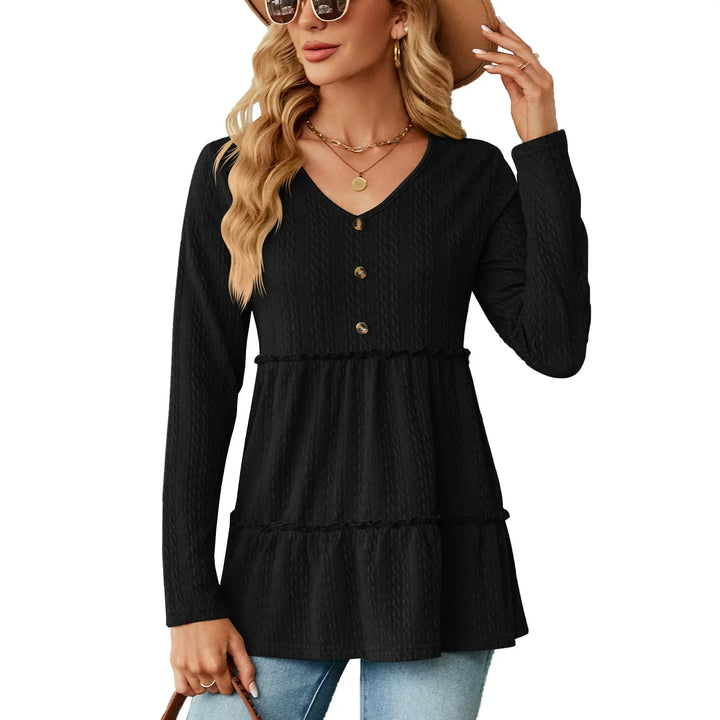 Elegante blusa da donna con elegante scollatura a V in tinta unita