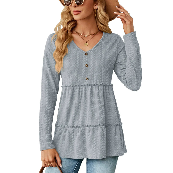 Elegante blusa da donna con elegante scollatura a V in tinta unita