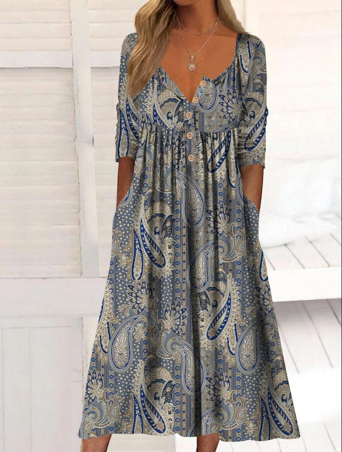 Vestido midi con botones para mujer - Estilo casual y elegante