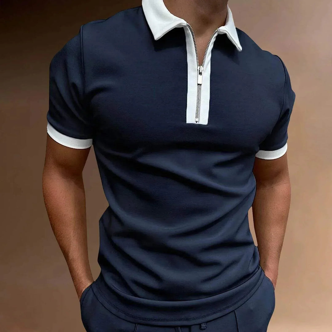 Elegante polo da uomo con inserti rossi e tessuto resistente: il perfetto stile casual di Freizeitstil.