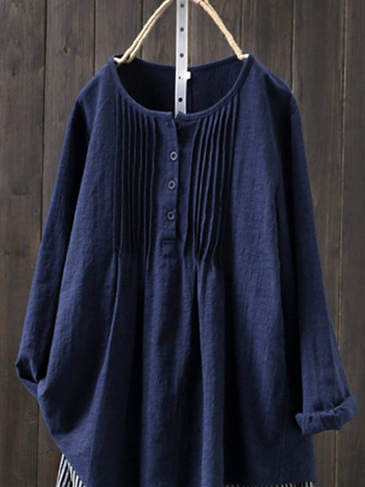 Elegante camicia casual da donna in lino e cotone naturale in stile retrò
