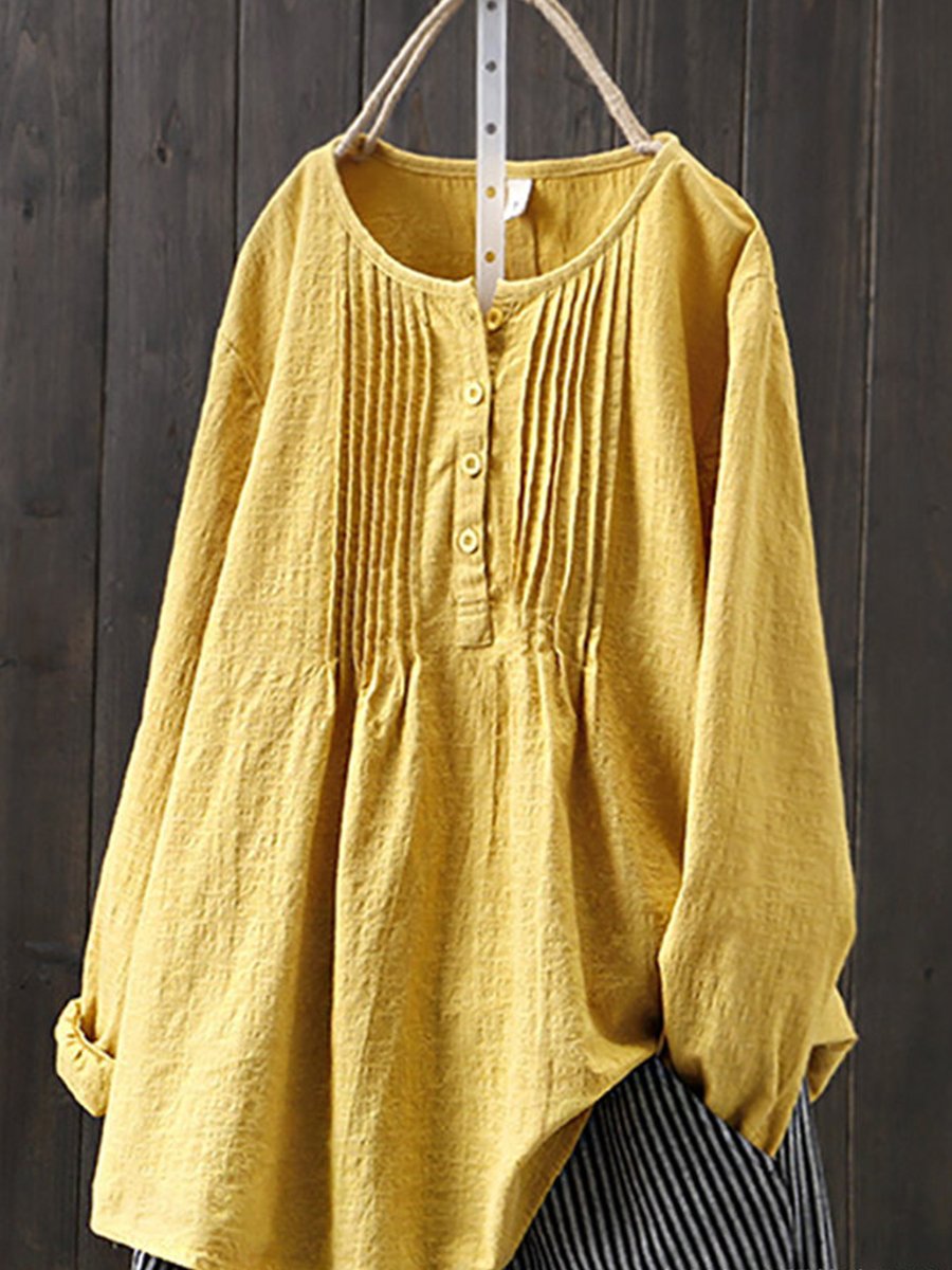 Elegante camicia casual da donna in lino e cotone naturale in stile retrò