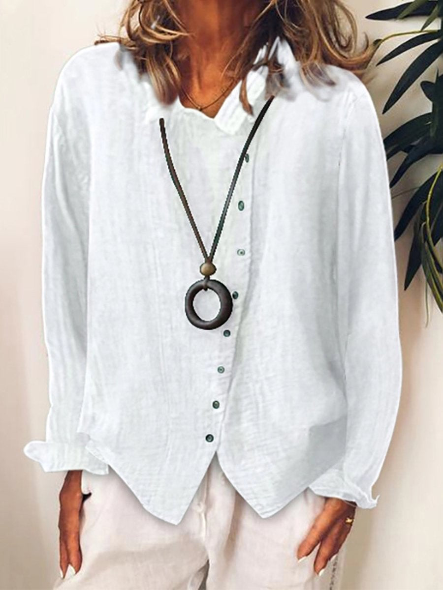 Camicia casual femminile in cotone e lino, stile elegante e massimo comfort