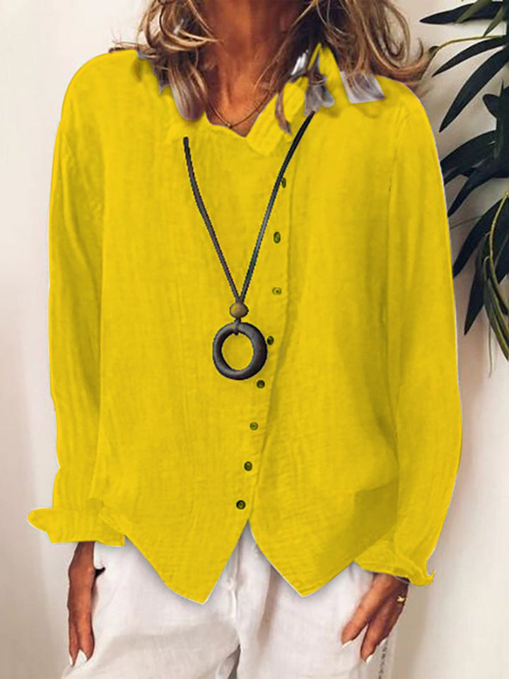 Camicia casual femminile in cotone e lino, stile elegante e massimo comfort