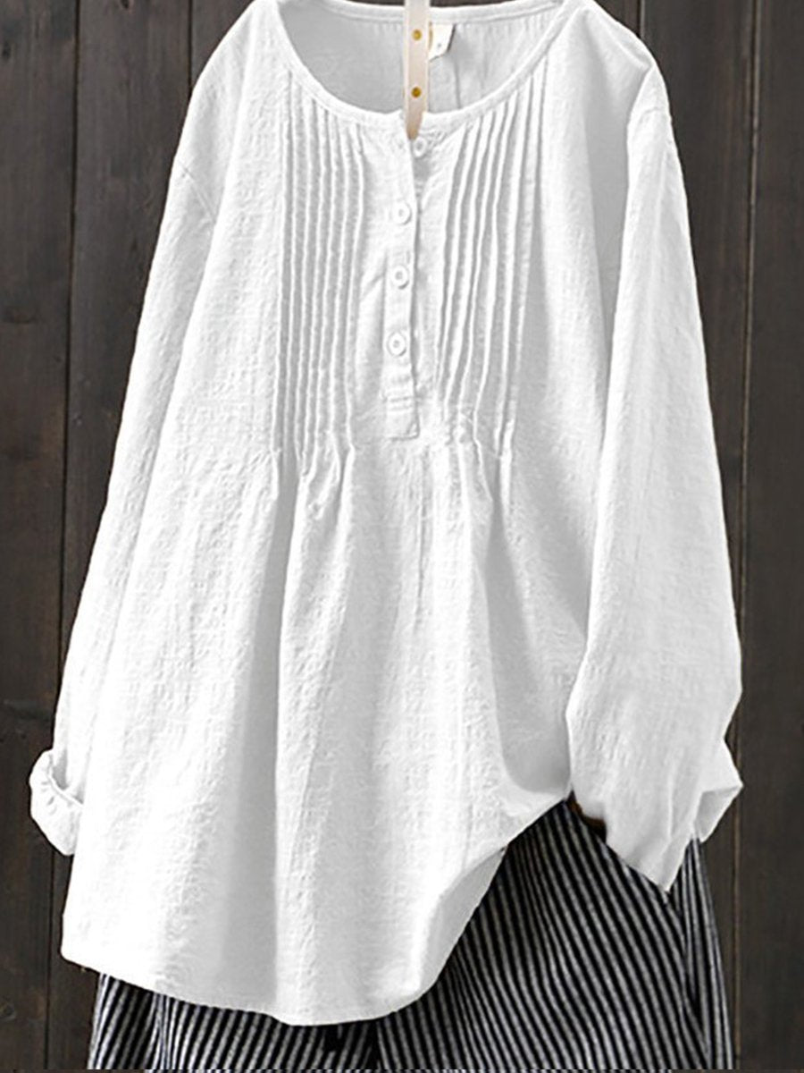 Elegante camicia casual da donna in lino e cotone naturale in stile retrò