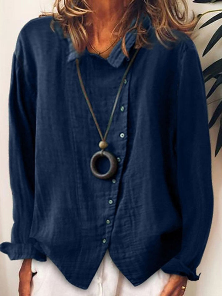 Camicia casual femminile in cotone e lino, stile elegante e massimo comfort
