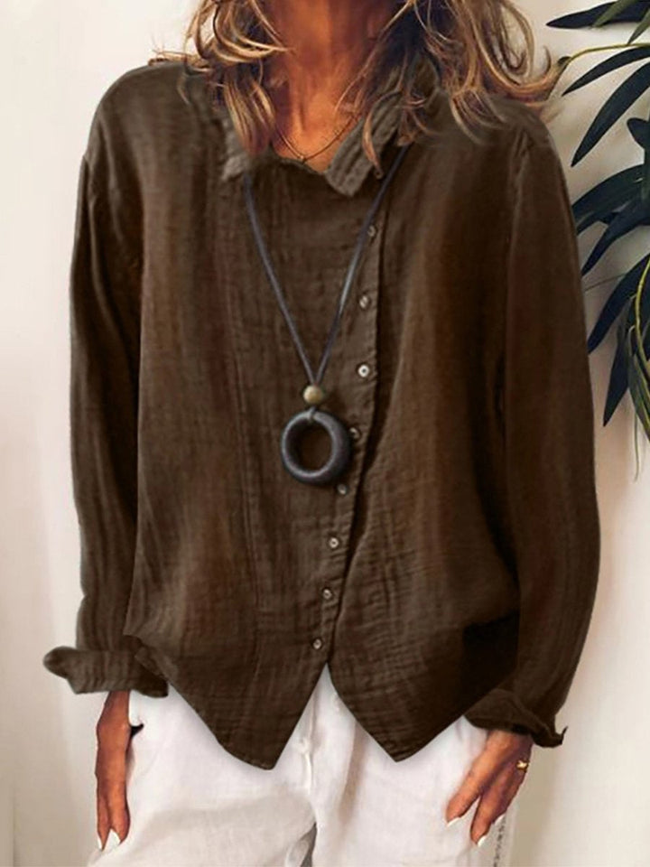 Camicia casual femminile in cotone e lino, stile elegante e massimo comfort