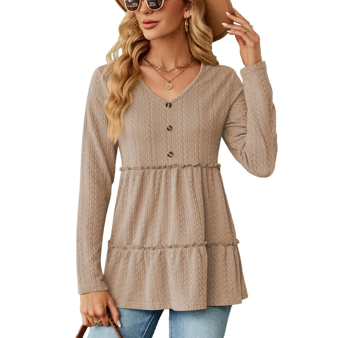 Elegante blusa da donna con elegante scollatura a V in tinta unita
