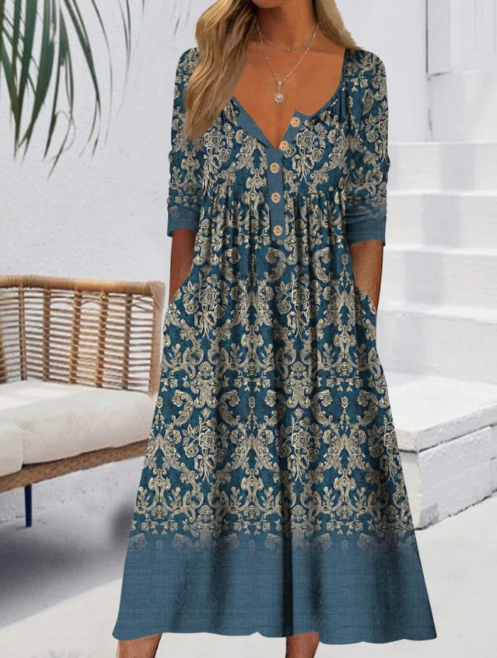 Vestido midi con botones para mujer - Estilo casual y elegante
