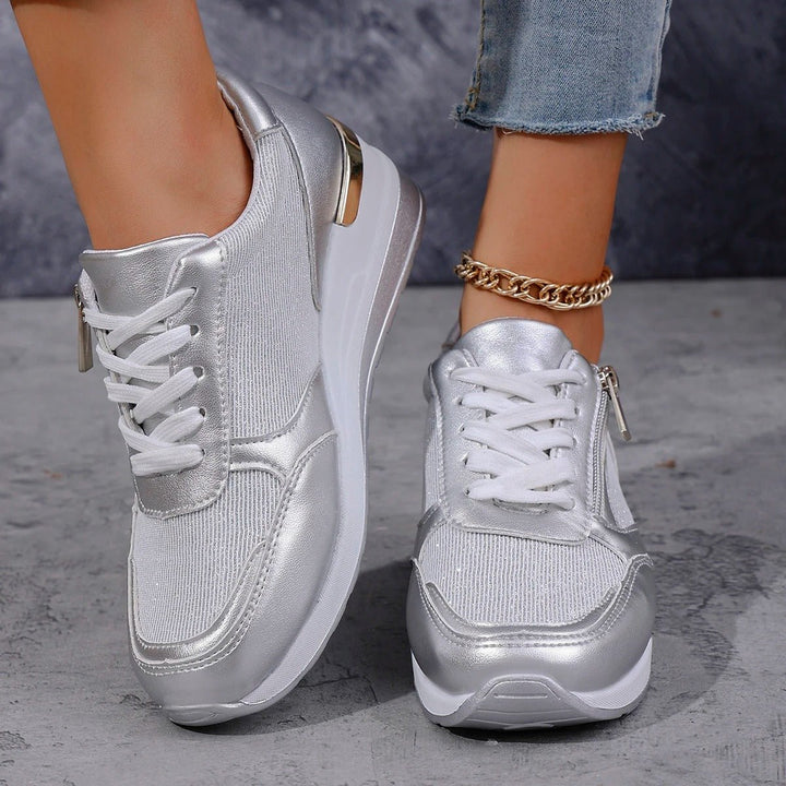Eleganti sneakers da donna con supporto per l'arco plantare, materiale tessile traspirante e pratica zip laterale