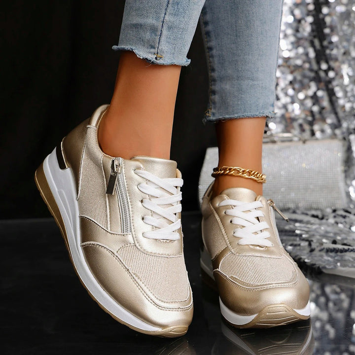 Eleganti sneakers da donna con supporto per l'arco plantare, materiale tessile traspirante e pratica zip laterale