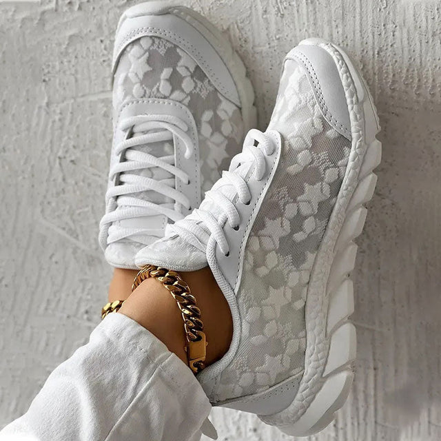 Sneakers da donna in mesh eleganti e traspiranti con suola ammortizzata e sistema di allacciatura sicuro