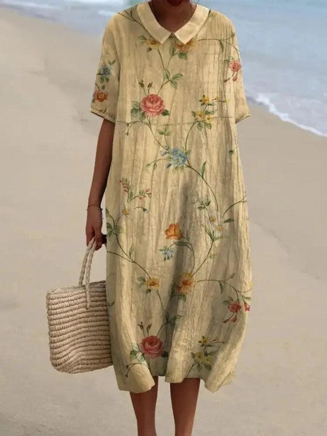 Elegante camicia in cotone retrò con disegno floreale per donna