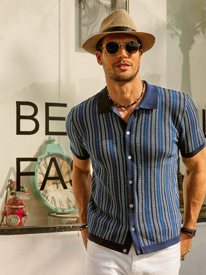 Polo Slim Fit da uomo con riga retrò - misto cotone leggero e maniche corte per un comfort eccezionale