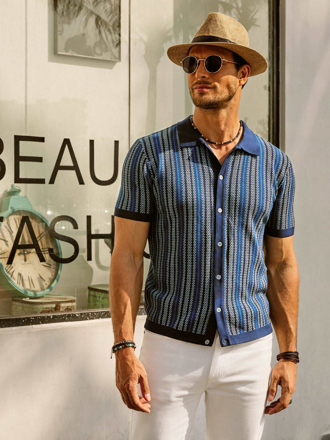 Polo Slim Fit da uomo con riga retrò - misto cotone leggero e maniche corte per un comfort eccezionale